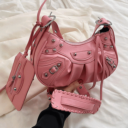 가죽크로스가방 만두백 미니바게트백 특이한가방 스트릿패션 하이틴룩 핑크